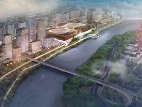 A rendering shows the previously proposed CalgaryNEXT event center in the West Village.