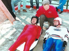On Day Six of the 1988 Winter Olympics (which this month marks a 35th anniversary), the East German women's team won all three medals in the singles luge competition. It was quite a different performance from what was seen when the aforementioned two men - Calgary Mayor Ralph Klein and Edmonton Mayor Laurence Decore - gave the luge track a test run before the Olympics. Their runs were described as follows: "The duo looked like a pinball game as the rival mayors bounced their way to the bottom of the icy track." Decore emerged victorious, setting the best times in two heats. Calgary Herald archives.