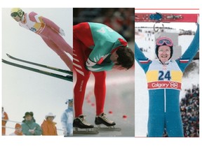 Day two of the 1988 Calgary Winter Olympics: Matti Nykanen takes gold in ski jumping; Dan Jansen falls in the 500-metre speedskating event; Eddie the Eagle loses at ski jumping but wins with fans. Postmedia files.