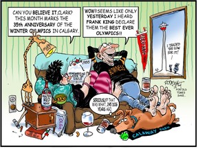 Reflecting on the 35th Anniversary of the 1988 Calgary Winter Olympics; cartoon by Vance Rodewalt.