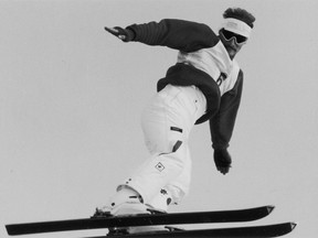 Quebec aerial skier Jean-Marc Rozon in action during the 1988 Calgary Winter Olympics. Bill Herriott, Calgary Herald archives.
