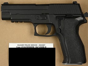 A weapon is shown that was seized by police following an officer involved shooting on Feb 8/23 in Calgary on Hendon Drive NW. A man  suffered a gunshot wound to the chest and was taken to hospital for treatment. Supplied by ASIRT/Calgary Police