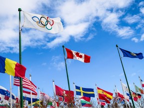 Nations' flags fly at Canada Olympic Park. Hosting international sport events at legacy facilities from the 1988 Olympics boosts Calgary and region's profile on the international stage.