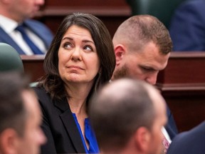 Premier Danielle Smith looks on in the gallery during the Speech from the Throne on November 29, 2022.
