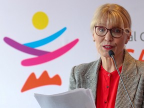 Cindy Ady, CEO of Tourism Calgary, speaks at an event celebrating the Special Olympics Canada Winter Games Calgary will be holding in 2024.  The announcement took place on Wednesday, March 1, 2023 at the Marriott Hotel downtown.