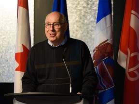 Dr. Community Builder Roger Jackson speaks at a media event where Alberta Community Builders gathered to announce the launch of a Commonwealth Games bid exploration on Wednesday, March 8, 2023.