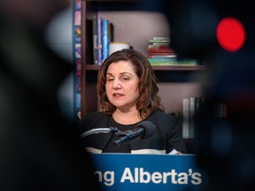 Alberta Education Minister Adriana LaGrange speaks at a press conference on Thursday, March 9, 2023.