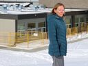 Rocky View Schools Board Chairwoman Norma Lang was photographed outside WH Croxford High School in Airdrie where some portables have been added.  The school division hopes to get more funding for portable devices to meet a space shortage in schools. 