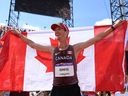 Evan Dunfee of Team Canada celebrates winning the gold medal in the men's 10,000m race final on day ten of the Birmingham 2022 Commonwealth Games in Birmingham, England.  Alberta is exploring the possibility of bidding to host the 2030 Commonwealth Games.