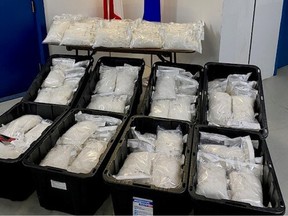 CBSA officers discovered and seized approximately 300 kilograms of methamphetamine following a secondary examination of a commercial transport vehicle at the Coutts border crossing on Feb. 19, 2023.