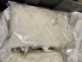 Pictured is some of the methamphetamine seized following a secondary investigation of a commercial transport vehicle at the Coutts border crossing on February 19.