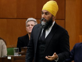 Canada's New Democratic Party leader Jagmeet Singh speaks during Question Period in the House of Commons on Parliament Hill in Ottawa, Ontario, Canada March 8, 2023. REUTERS/Blair Gable