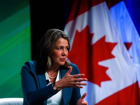 FILE PHOTO: Alberta Premier Danielle Smith speaks during the Canada Strong and Free Networking Conference in Ottawa, Ontario, Canada March 23, 2023.