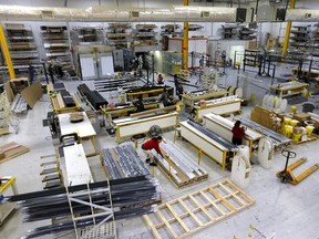 Some of the many projects at Falkbuilt as CEO of Falkbuilt, Mogens Smed speaks during the Falkbuilt/Echo Annual Update at their Falkbuilt factory in Calgary on Thursday, March 16, 2023.
