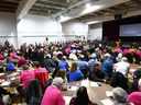 Chestermere residents and observers packed the recreation centre in Chestermere on Wednesday, March 15, 2023 as the province presented a report on Chestermere's city council. 
