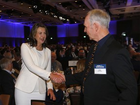 Premier Danielle Smith meets and greets members during the sold-out UCP Leader's Dinner at the Hyatt Regency in Calgary on Wednesday, March 22, 2023.
