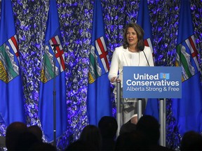 Premier Danielle Smith speaks during the sold out UCP Leader's Dinner at the Hyatt Regency in Calgary on Wednesday, March 22, 2023. Darren Makowichuk/Postmedia