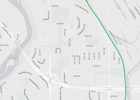 A City of Calgary map showing the Green Line LRT alignment next to the Ogden rail yards.