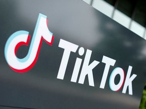 The TikTok logo outside the company's U.S. head office in Culver City, California. The TikTok app has more than 100 million users in the U.S. and around eight million users in Canada.