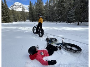 Dawn Penner takes a break while fat biking with Sweet Riders in Coleman. Andrew Penner photo