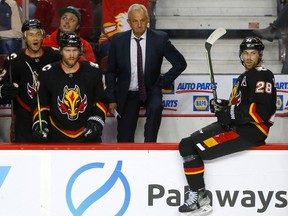 Calgary Flames bench in dying seconds against the Vegas Golden Knights in third period NHL action at the Scotiabank Saddledome in Calgary on Thursday, March 23, 2023. Darren Makowichuk/Postmedia
