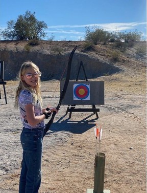 Writer’s daughter slinging arrows in her archery lesson at Rancho de los Caballeros. Mhairri Woodhall photo