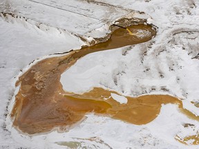 A tailings pond at Imperial Oil's Kearl oil sands operation north of Fort McMurray on February 25, 2023.