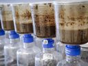 Tailings samples are tested during a tour of Imperial's oil sands research center in Calgary on August 28, 2018. A Calgary-based lawyer says Alberta's energy regulator may have ignored provincial law by not publicly disclosing that waste from a large oil sands tailings pond was escaping containment and seeping into groundwater.