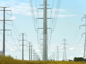 Power transmission lines in eastern Calgary