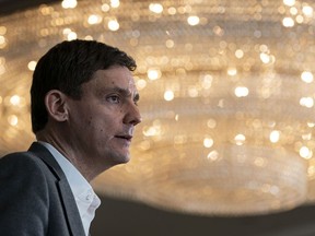 BC Premier David Eby speaks during a press conference announcing that the Cedar LNG project has been given environmental approval in Vancouver, Tuesday March 14, 2023.