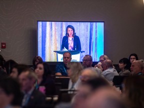 Premier Danielle Smith addresses the Alberta Municipalities spring convention on March 31.