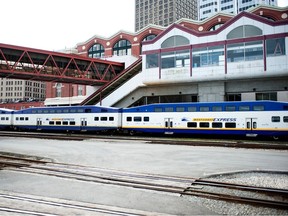 West Coast Express train on tracks at Waterfront Station in Vancouver, April 20, 2018. File photo