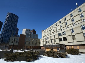 The courtyard area of the former YWCA building is shown in downtown Calgary on Tuesday.