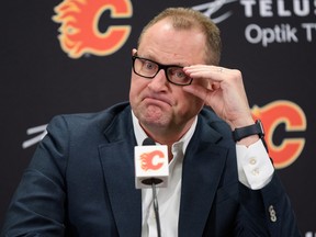 Brad Treliving, Calgary Flames general manager, speaks with the media at Scotiabank Saddledome on Friday, March 3, 2023.