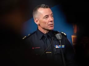 Police Chief Mark Neufeld speaks at a press conference and announces increased security for Calgary Transit.