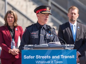 Calgary police Chief Mark Neufeld speaks during a news conference announcing measures to tackle the rising violent crimes in Calgary and Edmonton on April 4.