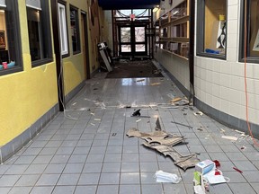 Morley Community School on Stoney Nakoda First Nation has reopened after being severely damaged when a car smashed through a door and was driven inside the building on April 12, 2023.