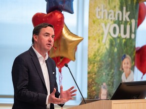 Alberta Health Minister Jason Copping speaks at an event announcing a new advancement project at the Alberta Children's Hospital on Wednesday, April 26.