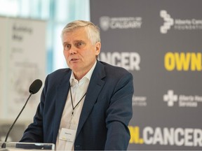 Wayne Foo speaks at an event celebrating a number of transformative cancer research initiatives made possible by the funds raised by the OWN.CANCER campaign and the Foo family at the new Calgary Cancer Centre on Wednesday, April 26.