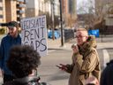 FILE PHOTO: Fable Dowling, a spokesperson with ACORN, speaks during a rally organized by ACORN Tenant Union for rent control outside the Boardwalk head office on Saturday, October 29, 2022.