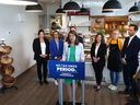Alberta Premier Danielle Smith speaks at a southeast bakery called Sweet Rhapsody in Calgary on Wednesday, April 26, 2023.