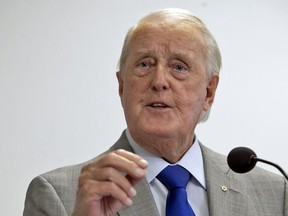 Former Prime Minister Brian Mulroney speaks at an event in Montreal on August 23, 2022.