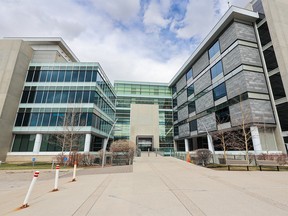 The former SMART Technologies building in Calgary was photographed on Monday, April 24, 2023. With the building now purchased by the province for a new charter school hub, the Kids & Company daycare location in the lower level of the building is expected to close.