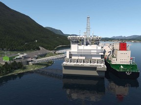 An artist's conception of the proposed LNG liquefaction plant, a floating structure planned for Kitimaat Village, near Kitimat, B.C.