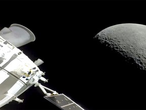 FILE PHOTO: NASA's Orion spacecraft flew past the moon on Monday, December 5, 2022.