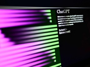 A computer screen displays the home page of artificial intelligence OpenAI's ChatGPT robot.