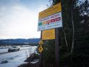 An avalanche danger warning sign is shown near Mount Renshaw outside McBride, BC on January 30, 2016.
