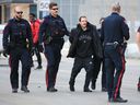 Police arrest a suspect in multiple stabbings and assaults in downtown Calgary on Monday, April 3, 2023. None of the victims' injuries were considered life-threatening.