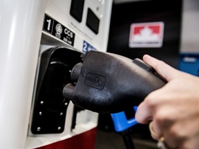 Petro Canada's electric vehicle charging station is shown on display at the Canadian International Auto Show in Toronto on Thursday, February 14, 2019.