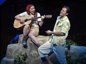 Katie McMillan and Nathan Gibb Johnson in Jimmy Buffett's Escape to Margaritaville, playing at Theatre Calgary.